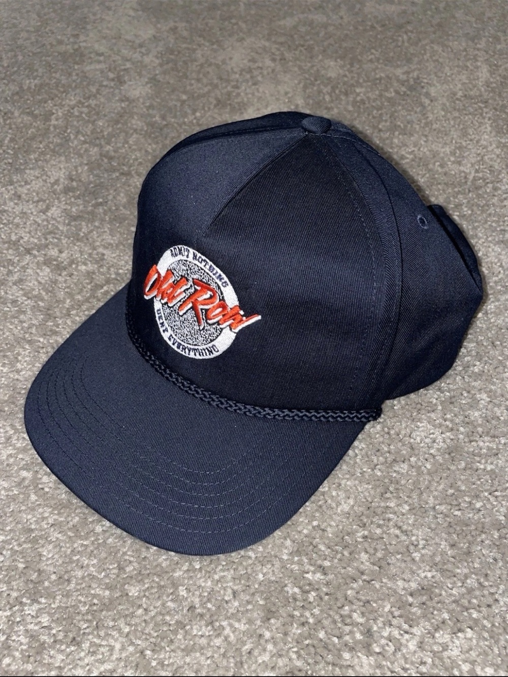 Old Row Script Nylon Rope Hat Navy Blue Brown Strap